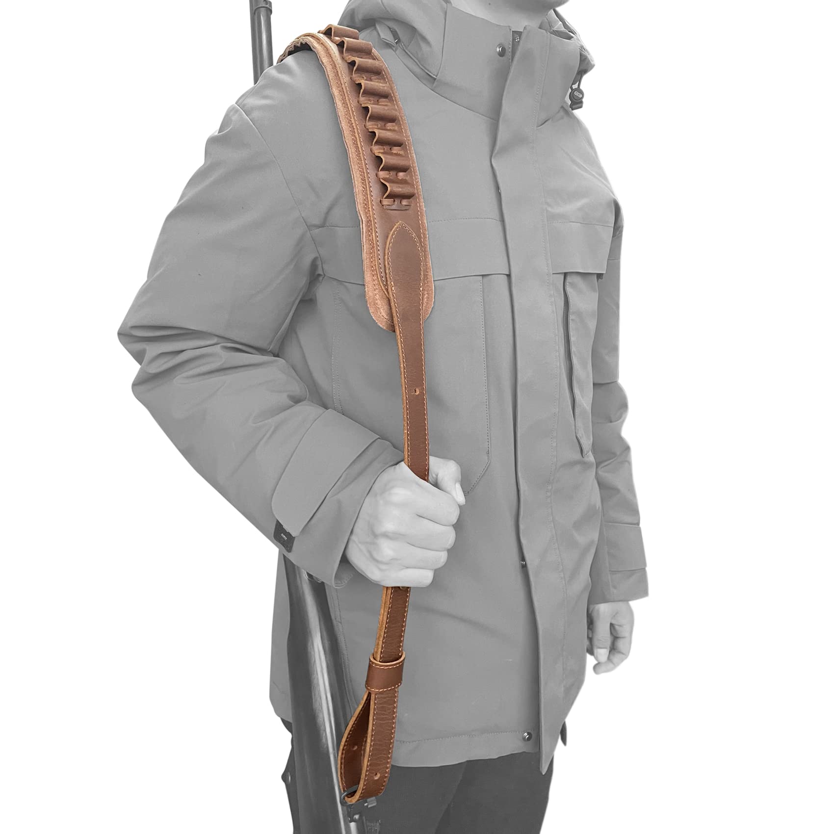 Tas Trost Real Leather 2 Point Gun Slings Adjustable Rifles Shotgun Strap for Outdoor Hunting Padded Carrying with Shell Holder (Brown Sling)