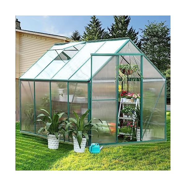 SELLERWE Greenhouse, 6.2x8.2 FT Hybrid Polycarbonate Greenhouses for Outdoors w/ Vent Window & Lockable Door Walk-in Greenhouses Heavy Duty Aluminum Green House for Outdoor Garden Backyard