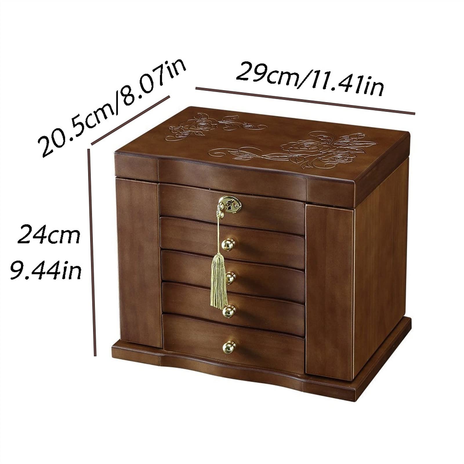 Joyero de madera con cerradura, cajón grande, caja de almacenamiento de joyas, regalo de cumpleaños para mujeres, organizador de joyas simple y portátil