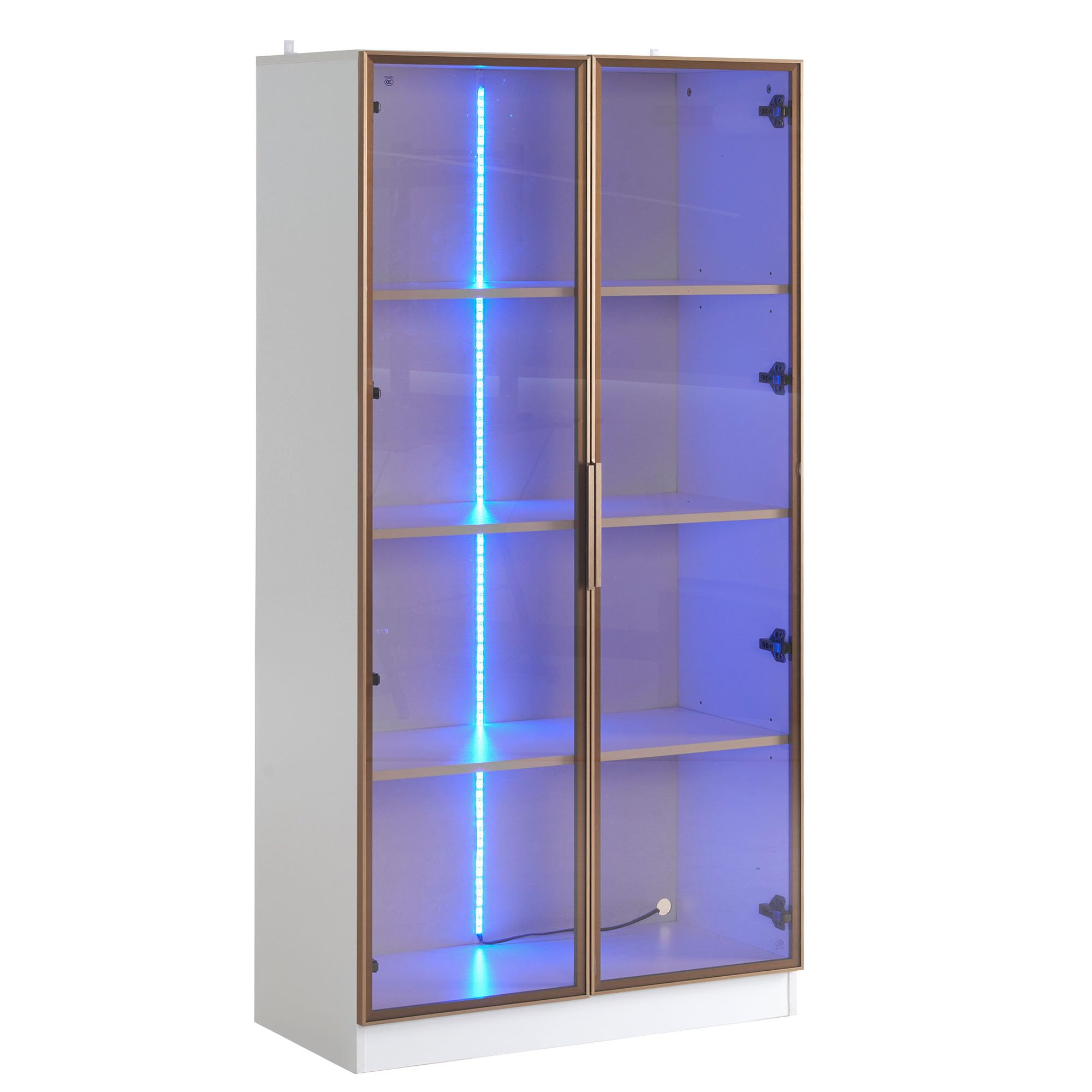 Dolamaní Vitrine Glas mit Led Beleuchtet,160x40x160 cm, Möbel Glasvitrine mit 2 Glastüren und beweglichen Einlegeböden, Vitrinenschrank stehend für Homeoffice,Wohnzimmer (Weiß x2)
