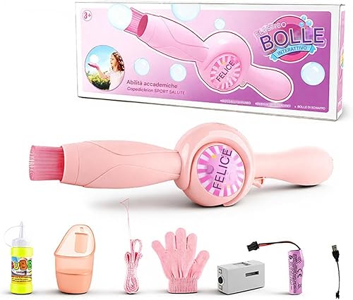 Smoke Bubble Machine, Magic Bubble Maker with Colorful Light, Automatic Rechargeable Soap Blower, Elastic Wand for Party, Beach, Wedding