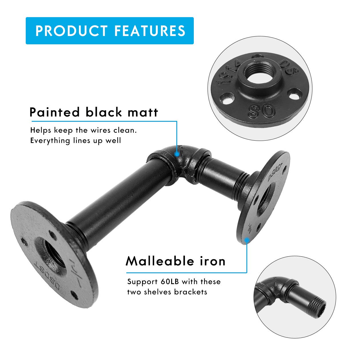 Buy Industrial Pipe Shelf Brackets for Shelves 8 10 12 Inch, Black