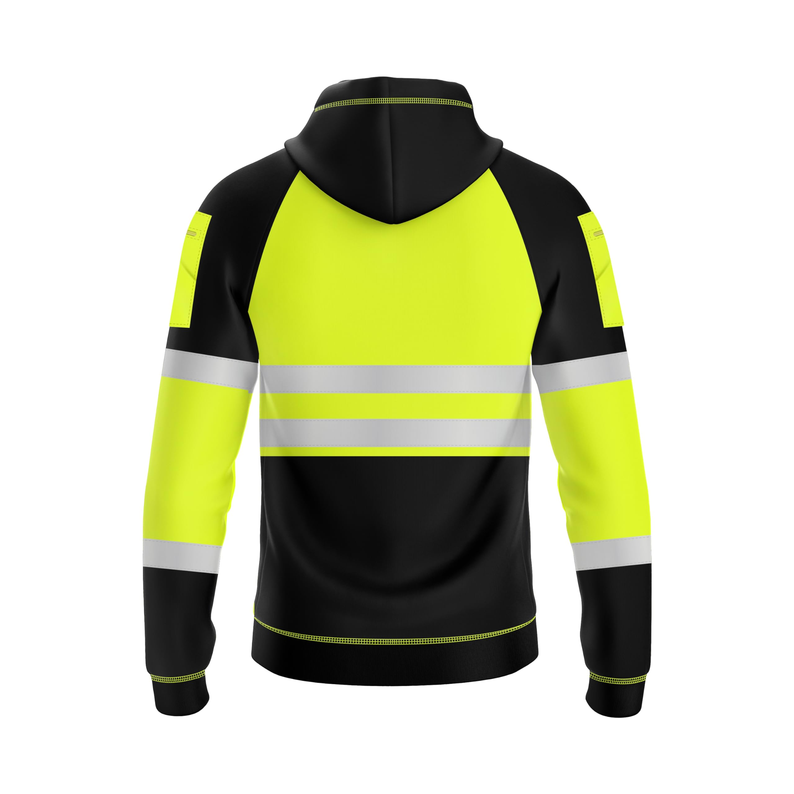 Mens Hi Vis 2 Tone Yellow Orange Sweatshirt Reflective Tape Band 3 Zips Patched Pull Over Security Work Wear Hoodie S-2XL