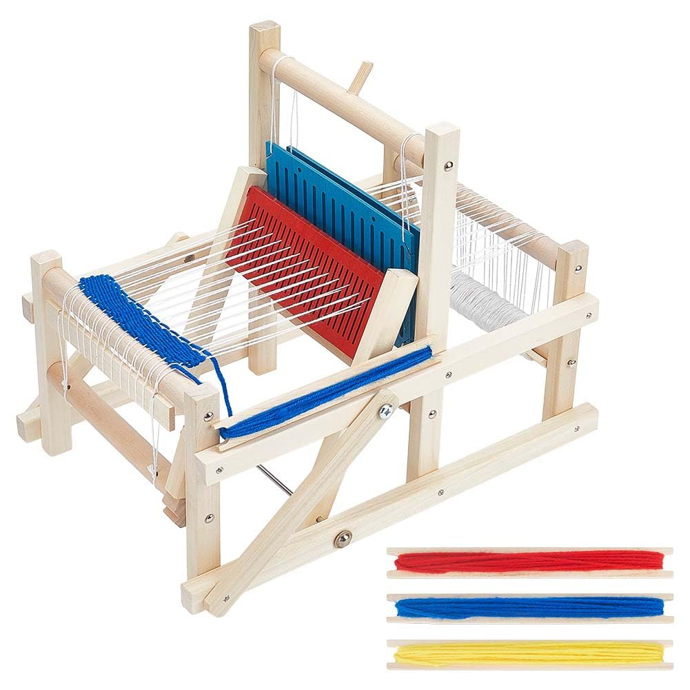 PH PandaHall Tessitura in Legno Macchina per Tessitura per Maglieria Mano Artigianato da Arazzo in Legno Staccabile Strumento di Maglieria Artigianale con 3 Colori di Filato per Regalo Principianti