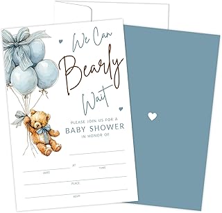 DYIRBIIY 25 Sets Baby Shower Party Invitations with Envelopes We Can Bearly Wait Cute Balloon Bear Invitation Paper Cards Fill-In Invites for Birthday Gender Reveal Party Supplies(4" x 6") - A06