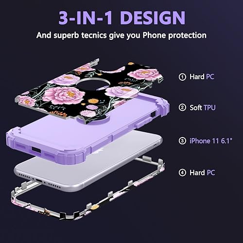 Miniatura 3 de Rancase Funda para iPhone 11, tres capas de alta resistencia a prueba de golpes, protección de plástico duro + funda protectora de goma de silicona
