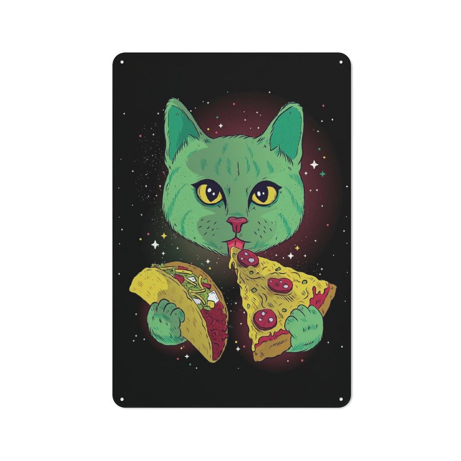 Junmoney Mexico Taco Cosmic Cat Vintage Metal Sign 30X20cm For Bar Or Restaurant, For Vintage Wall Decor Fans, For Living Room And Hallway Decor