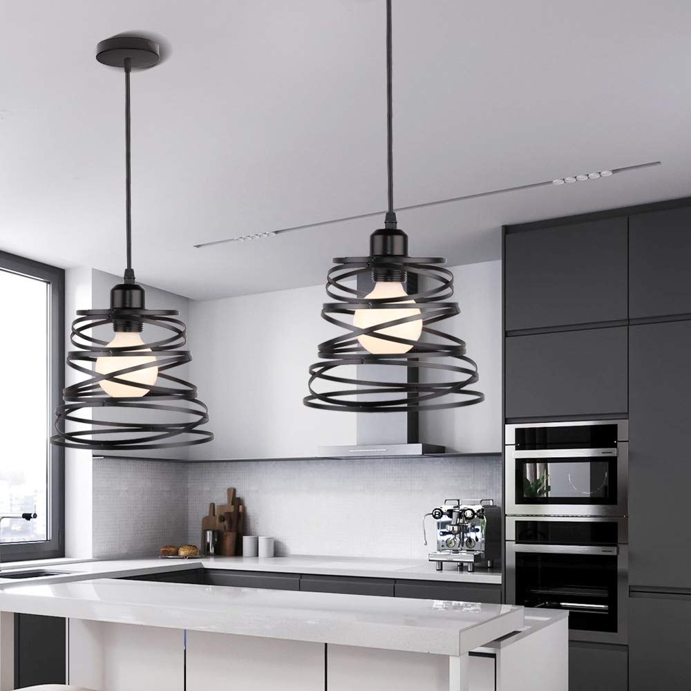 Lampadario a Sospensione E27 Retrò Industriale Lampada da Soffitto Moderna Ø20cm Paralume in Metallo Forma a Molla Illuminazione Interna per Cucina Salotto Camera da Letto