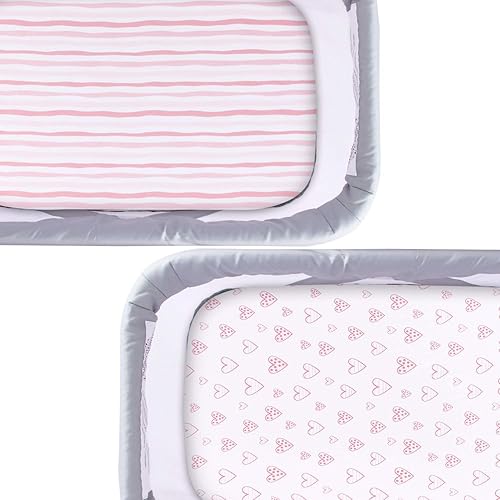 Miniatura 5 de Sábanas ajustadas de cuna, compatibles con MiClassic 2 en 1 Stationary & Rock Bassinet, paquete de 2, 100% algodón de punto jersey, rayas rosas