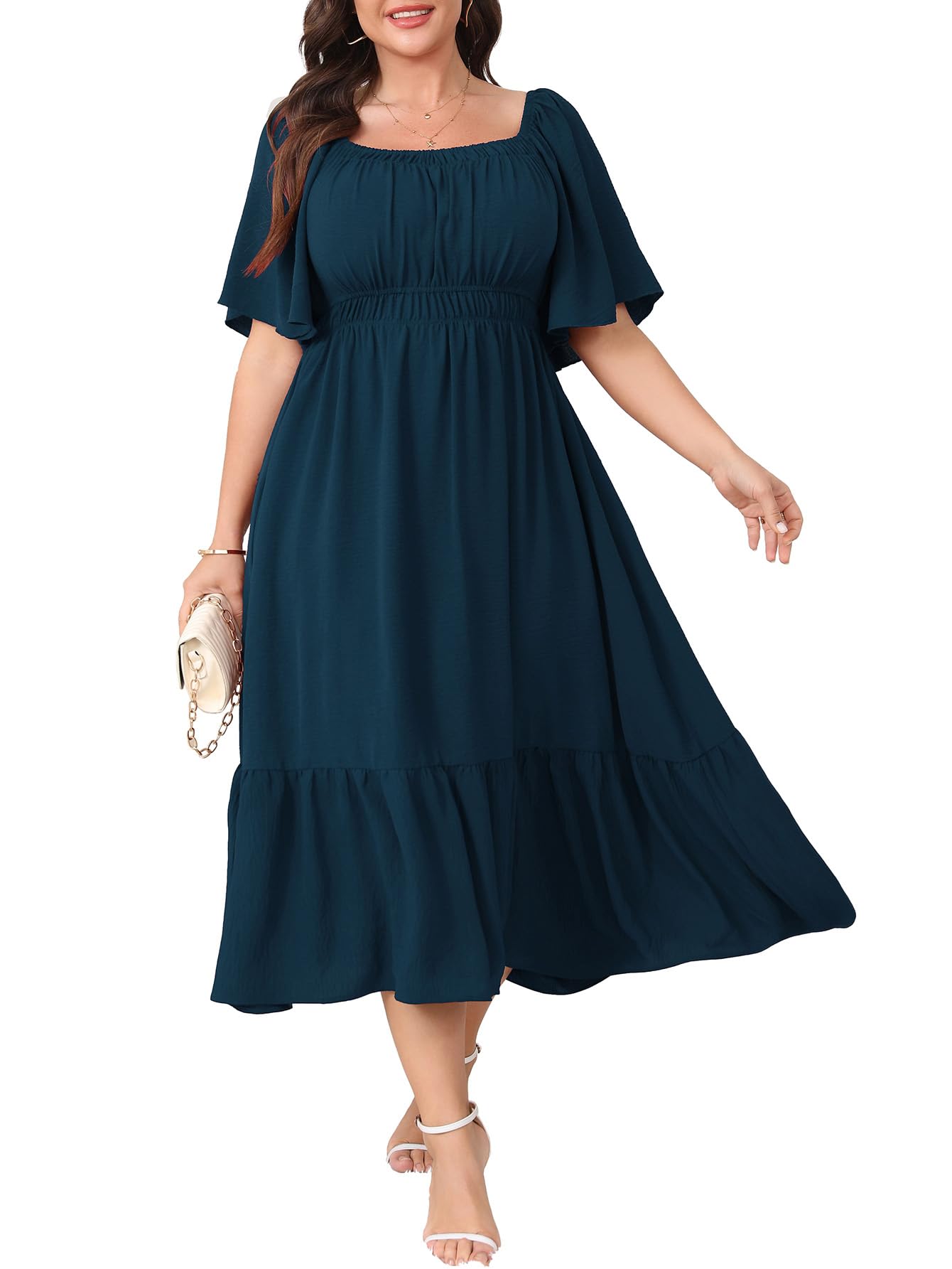 CICIDUDU Plus Size Smocked Casual Summer Maxi Dresses for Curvy Women