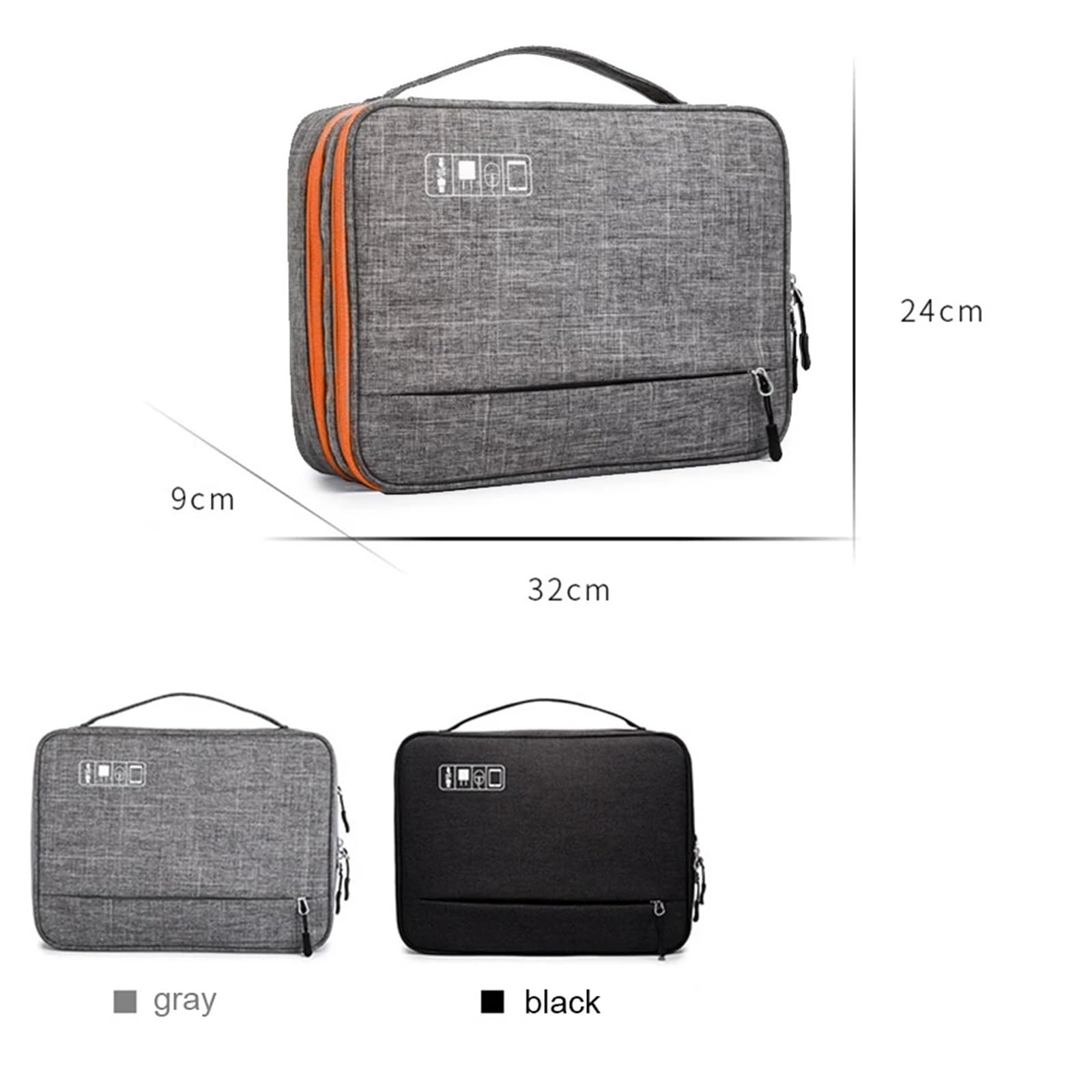 Borsa Organizer Cavi Borsa for accessori elettronici a doppio strato, con scomparti separati, strisce staccabili, custodia organizer portatile for dischi rigidi e cavi(Gray)