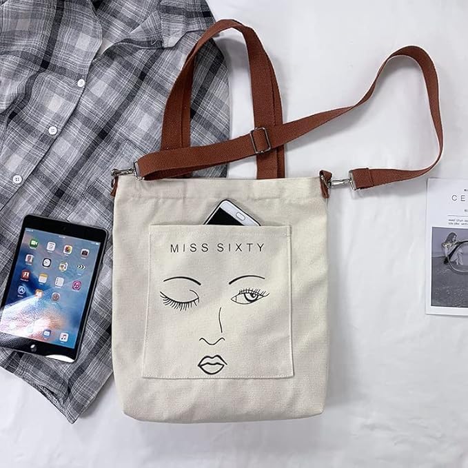 Image of Cotton Tote Bags for Women, College Bag for girls With Inner & Outer Pockets, Utility Tote bags for Shopping, Travel & Daily use