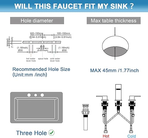Miniatura 9 de OMEKNTOP Grifo de baño negro mate, 8 pulgadas, cascada, grifo de lavabo de 3 agujeros, grifo de baño negro con drenaje desplegable y manguera, grifo
