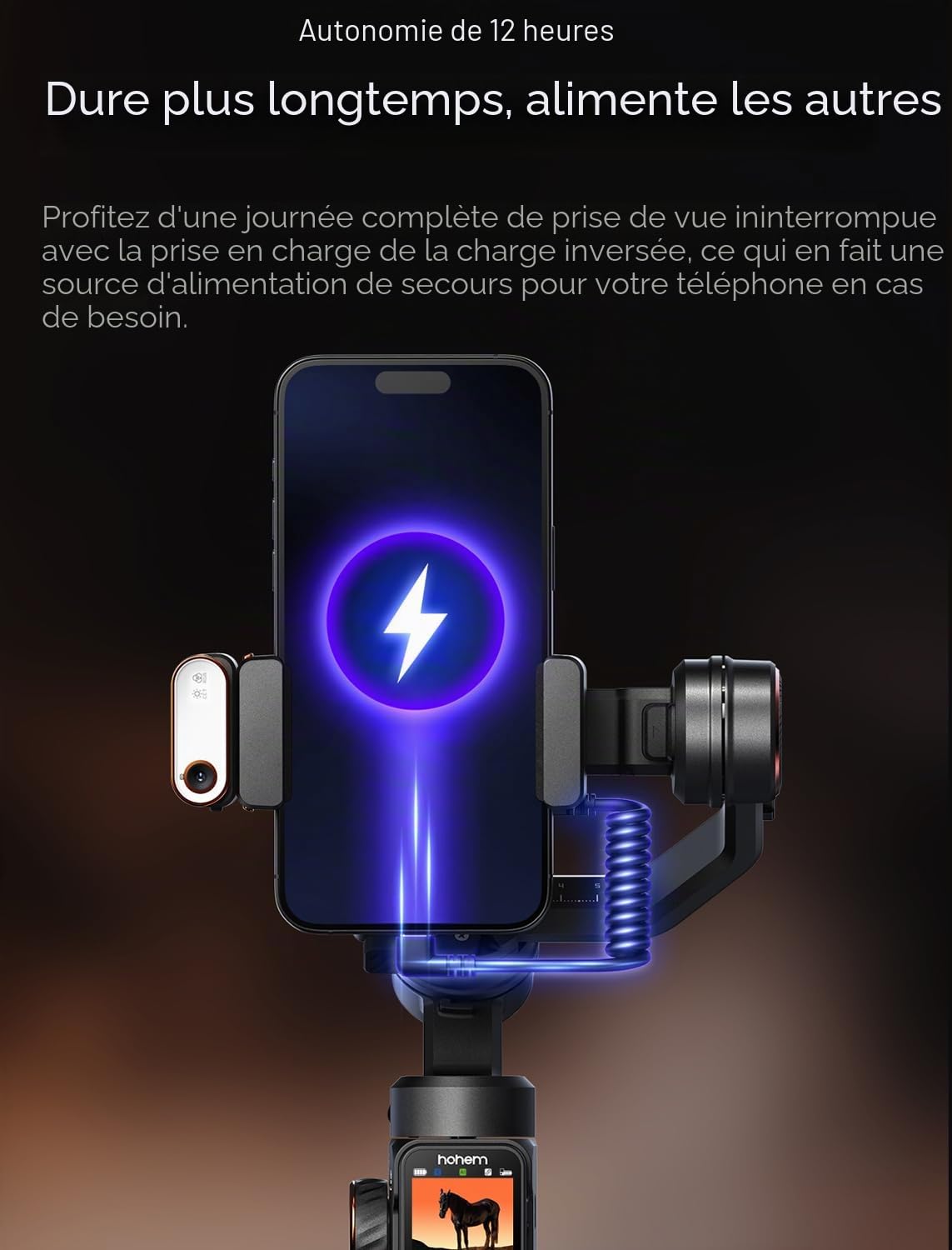 hohem iSteady M7 Stabilisateur de cardan pour iPhone, cardan de téléphone à 3 axes avec lumière magnétique de remplissage de traceur d'IA, télécommande amovible pour écran tactile, barre