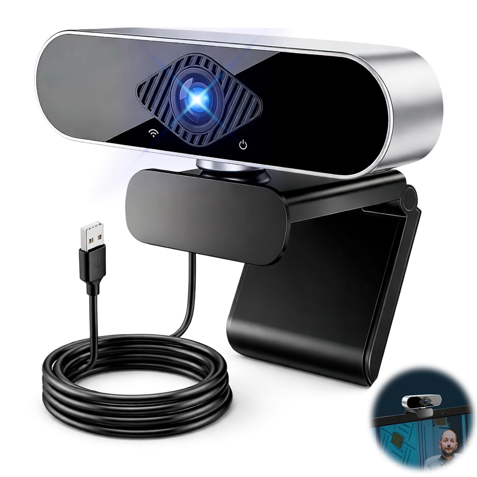 Webcam 4K UHD avec Microphone Réduction de Bruit, Autofocus Camera PC avec Cache de Confidentialité, Webcam PC Streaming 1080P 60fps Grand Angle pour Gaming, Zoom, Skype, Mac et Ordinateur Portable