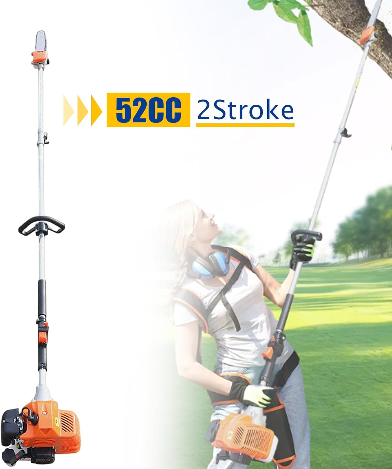 Pole Saws Gas Powered - 52CC 2 Cycle 9.5 Foot Pole Saws for Tree Trimming Branch Cutting, Upgraded Gas Pole Saws