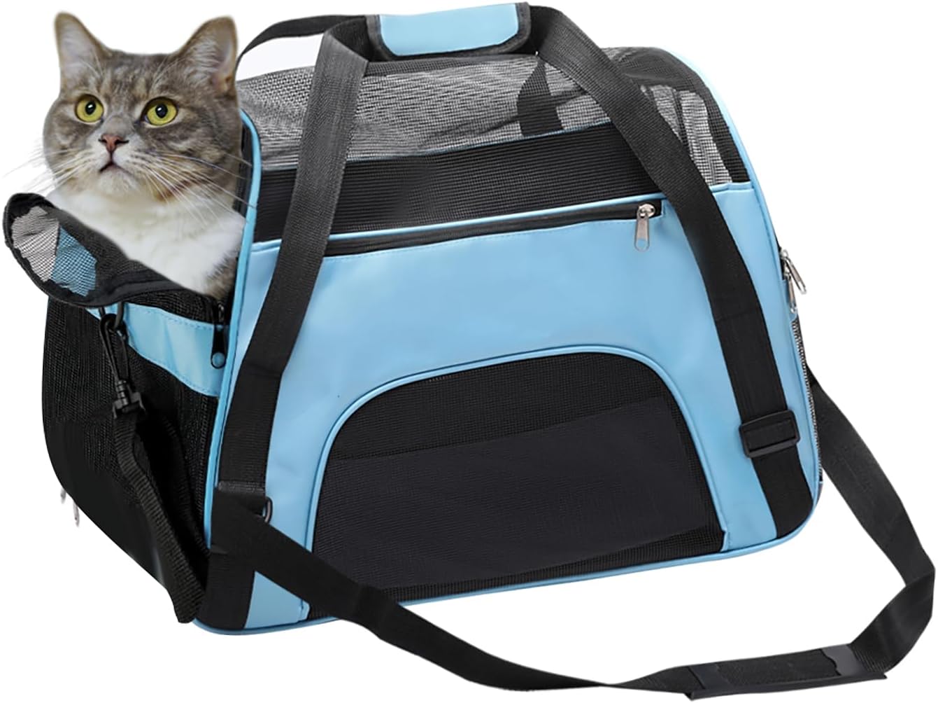Soft Sided Pet Carrier for Cats Comfort Airline Approved Under Seat Travel Tote Bag, Travel Bag for Small Animals with Mesh Top and Sides, BLUE