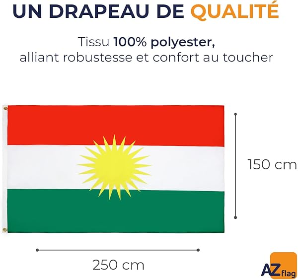AZ FLAG - Drapeau Kurdistan - 250x150 cm - Grand Drapeau Kurd 100% Polyester Avec Oeillets Métalliques Intégrés - Pavillon 300 g - 2