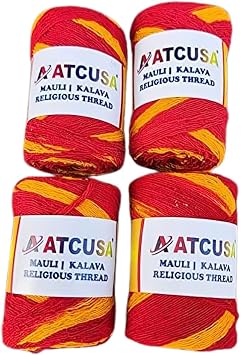 4 x Handmade Mauli, Kalawa, Sacred Moli, Religious Cotton Thread, Pooja Dhaaga, Wrist Roll, Laccha, Pure Raksha Sutra, Rakhi, Organic Mouli Dhaga for Pujan, Havan, Worship, Diwali, mandir Prayer