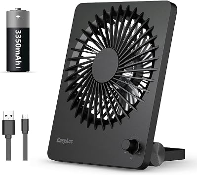 EasyAcc Desk Fan Battery Rechargeable, 6000 mAh Portable Personal Travel Fan, Max 26Hrs Runtime, Stepless Speed, 180Foldable, Desk Fan Small Quiet for Bedroom Office, Cruise Travel Essentials 2026