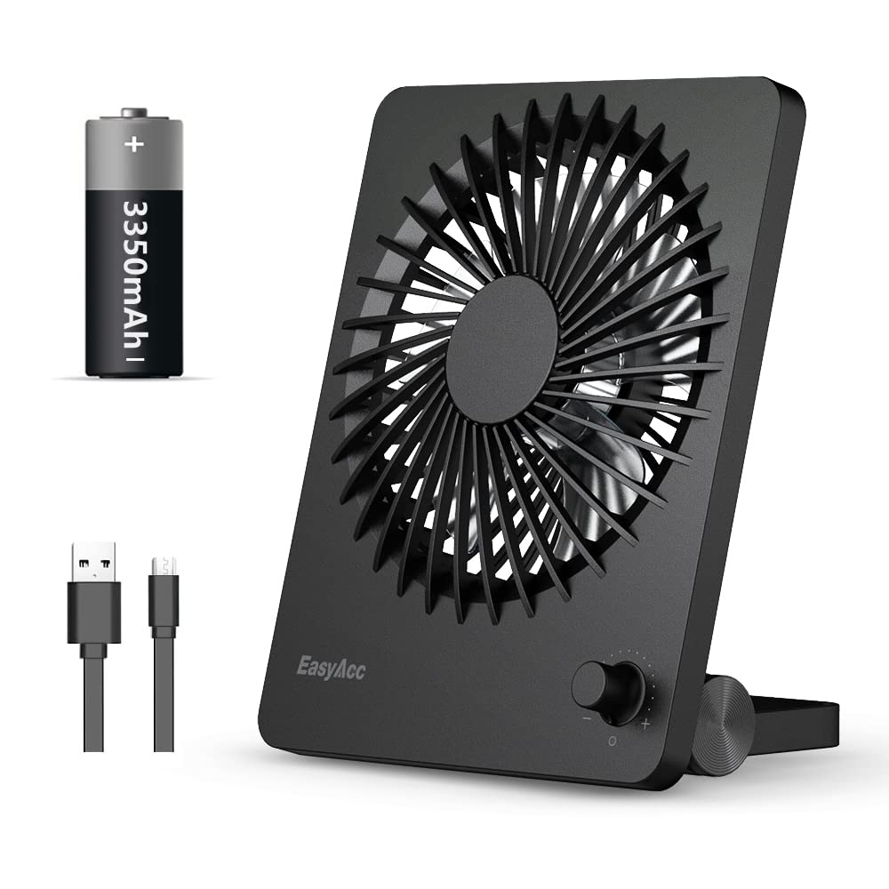 EasyAcc Portable Travel Fan 7-inch, 5200 Battery+ 10-26H Runtime + Step-less Speed Control + 180°Foldable, Quiet Ultra-thin Portable Travel Desk Fan for Bedroom Office, Cruise Travel Essentials 2025