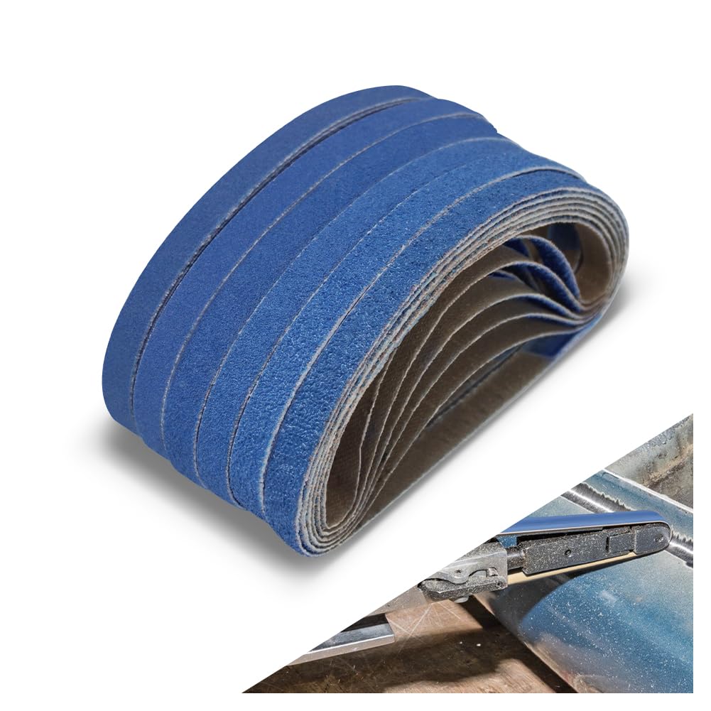 10 x 330 mm 3/8 x 13 Inch Sanding Belts, 36 Pcs Assorted Grits (60/80/100/120/180/240), Zirconia Sanding Belts for Metal Polishing, Woodworking,