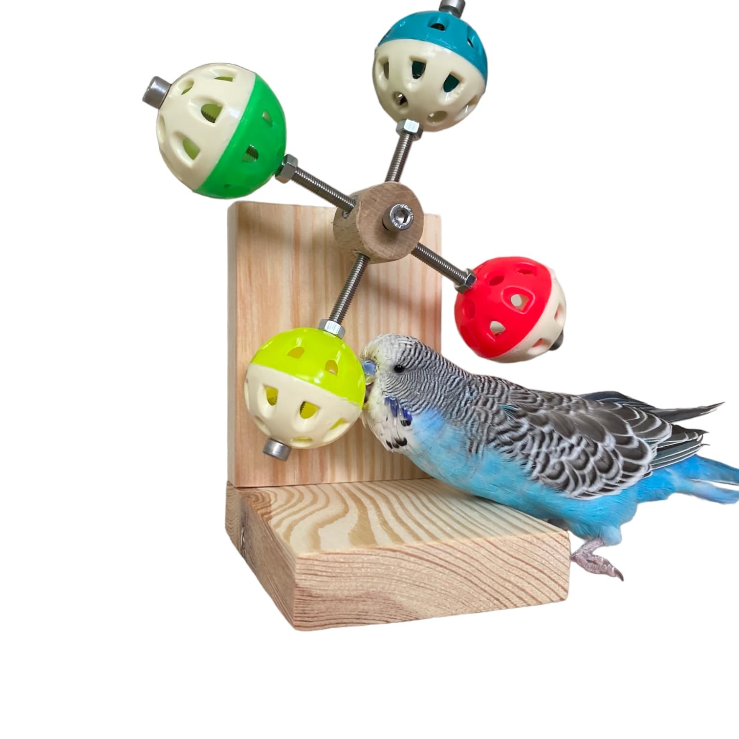 Rotating Interactive Wooden Toy with Bell Balls for Birds, Budgies, Budgerigars, Parakeets, Parrots, Cockatiels, Parrotlets, Lovebirds, Ringnecks, Conures