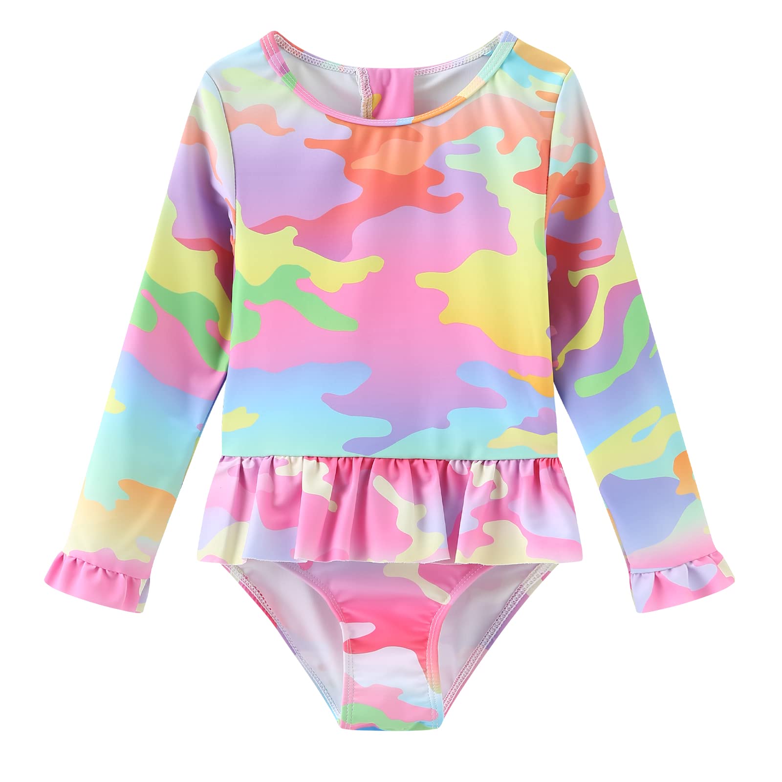 Baby and Toddler Girls One Piece Rash Guard Swimsuits for Girls Long Sleeve Swim Shirts with Sun Protection