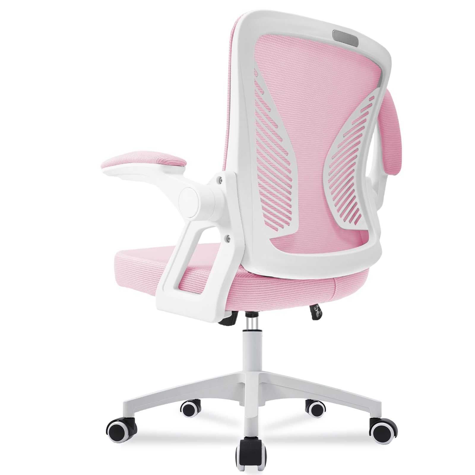 Silla de Oficina Ergonómica, Silla con Reposabrazos Ajustables, Soporte Lumbar, Regulable en Altura, Silla Giratoria de Oficina con Respaldo de Malla Transpirable, Negro (Rosa)