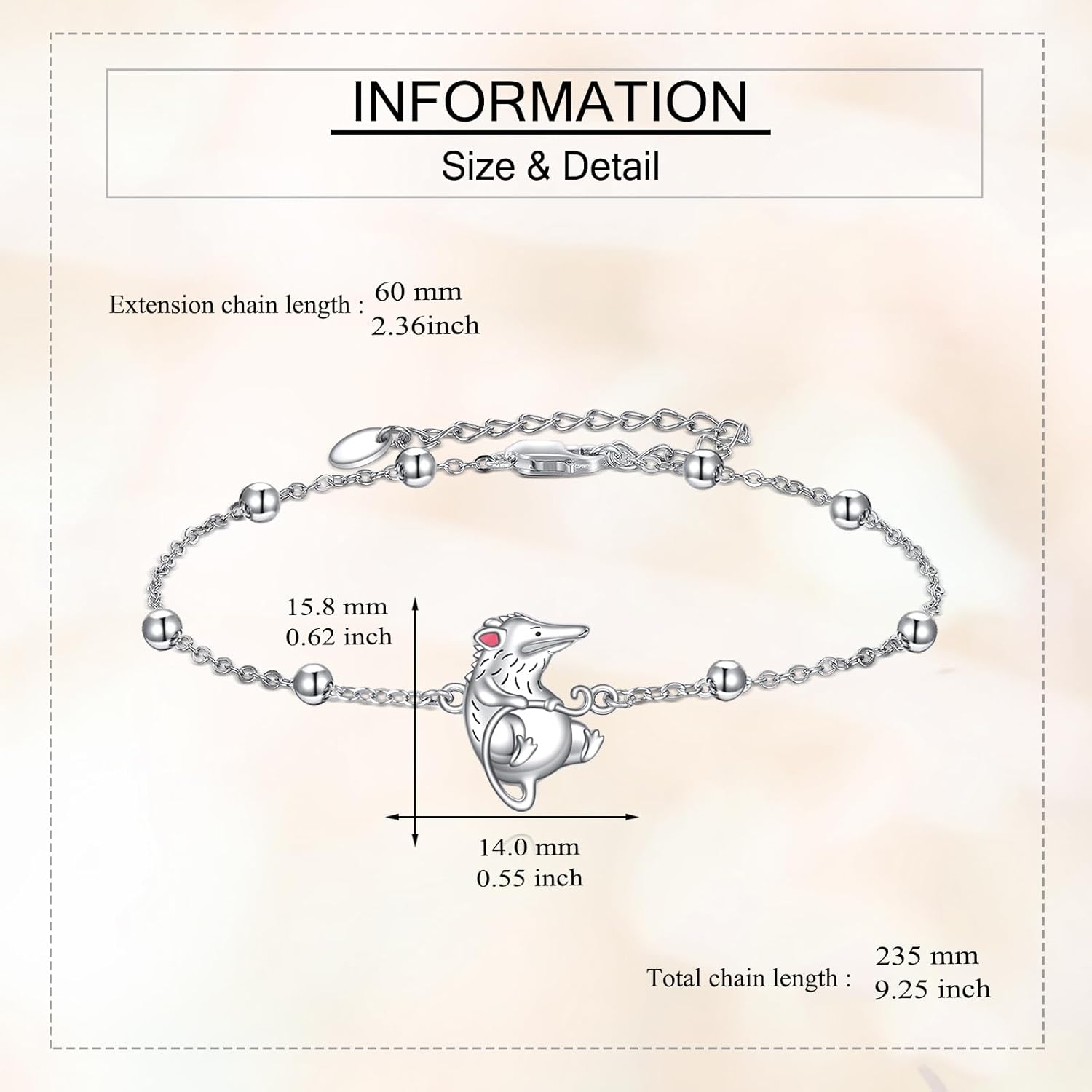 Opossum Bracelet 925 Sterling Silver Possum Bracelet for Women Opossum Jewelry for Opossum Lover - Image 5