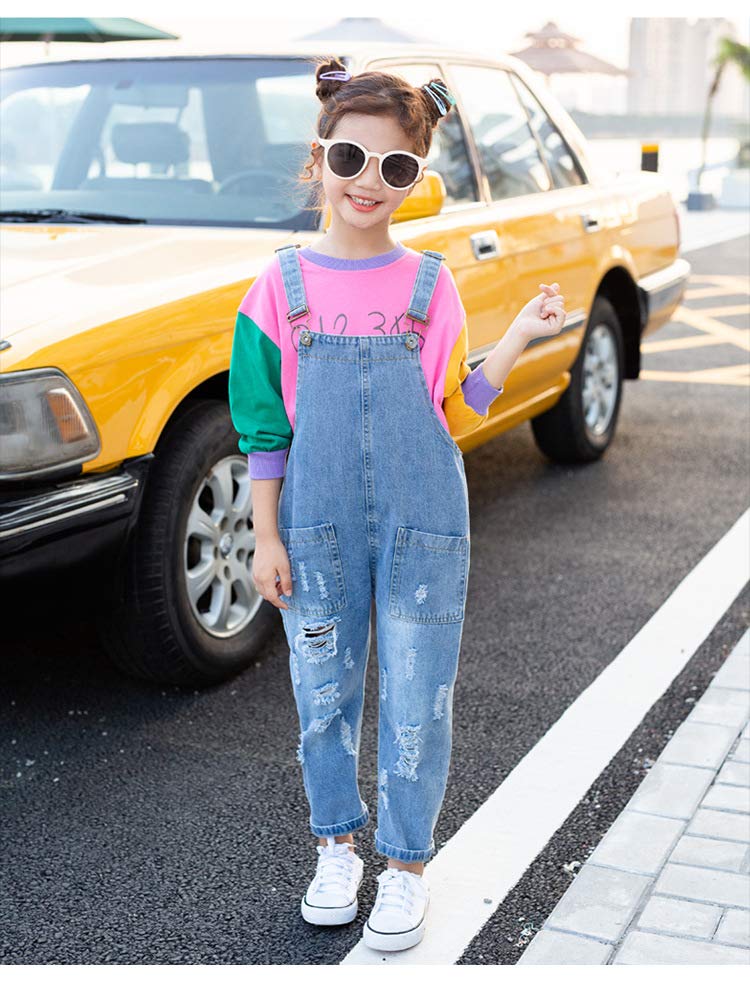 Yao 3-12Jahre Mädchen Jumpsuit & Strampler Big Kid Lätzchen Overalls Blau Verstellbare Gürtel Denim Farbe Veränderbare Paillettenhose