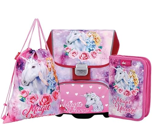 EINHORN SCHULRANZEN SET MÄDCHEN 1 KLASSE | SET 3 TEILIG FÜR GRUNDSCHULE | SUPER LEICHT | ERGONOMISCH und ANATOMISCH | FEDERMÄPPCHEN SPORTBEUTEL