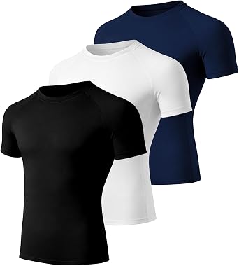 3 Pack Boys Quick Dry Compression T-Shirts Short Sleeve, Kids Athletic Sports Base Layer Undershirts