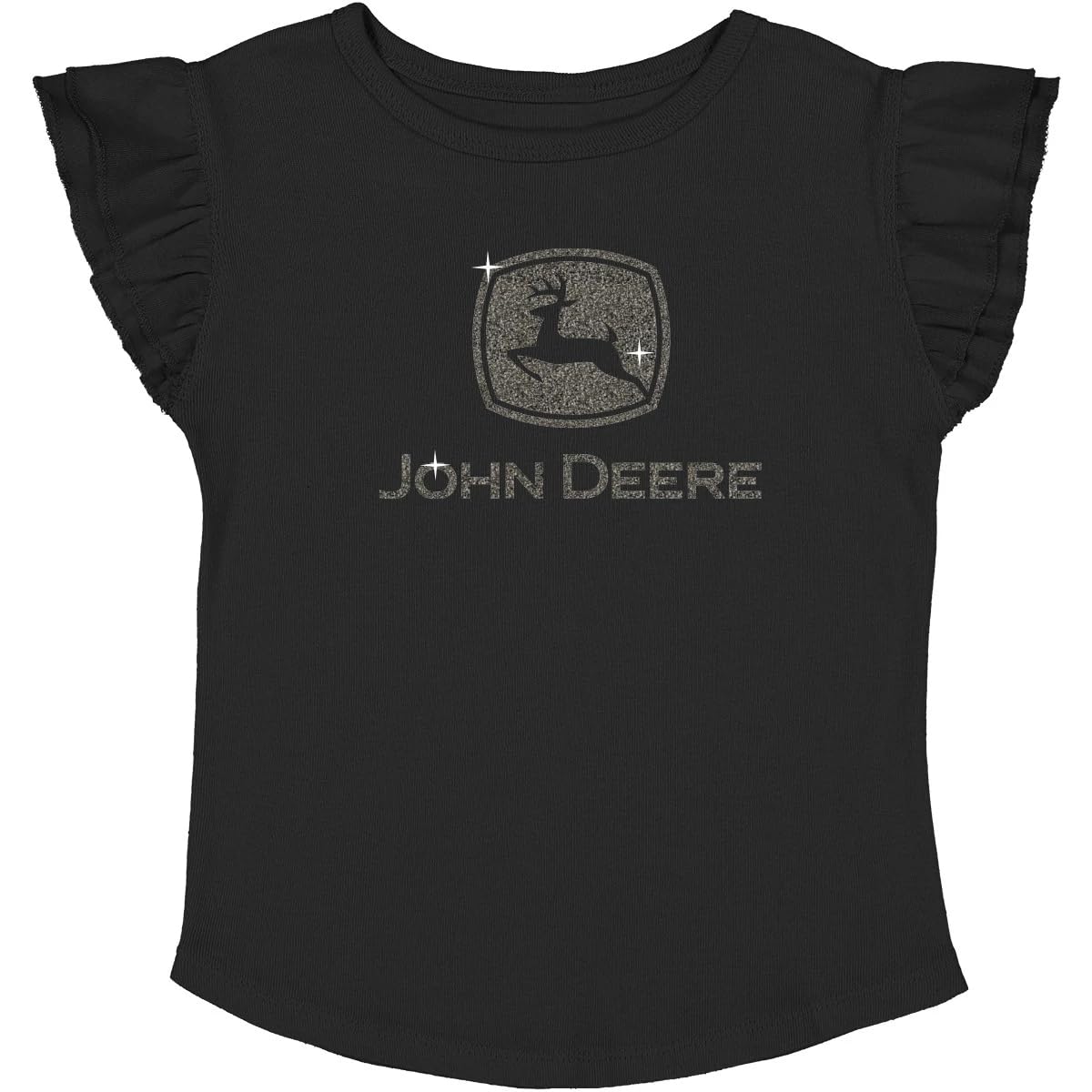 John Deere Toddler Glitter Logo Flutter Sleeve Black Girls T-Shirt