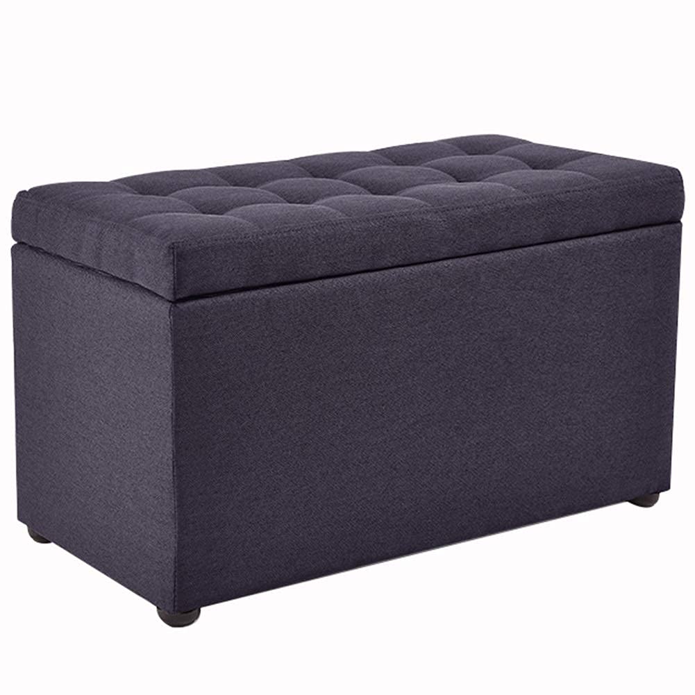 Repose-pieds et poufs grand rangement cadre en bois massif et lin gris