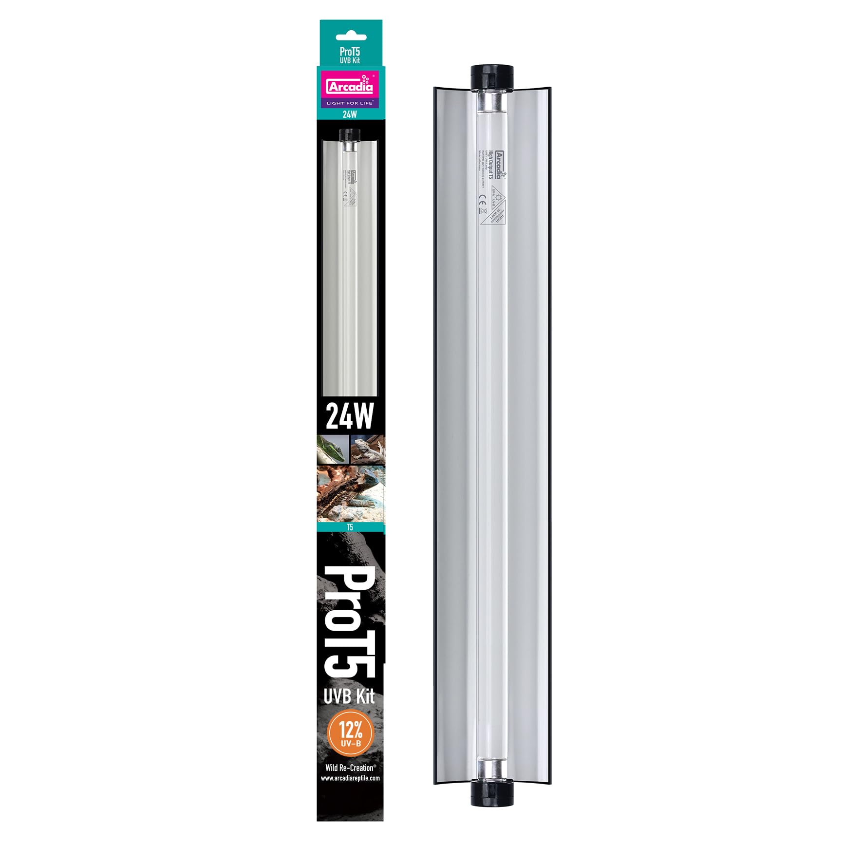 Arcadia T5 UVB Reptile Light Fixture Kit 22.5" Long 24 Watts 12% UVB Desert – Complete UVB Light for Reptiles, Turtles, Snake, Bearded Dragon Lamp, Long Lasting Easy to Use Professional Lighting