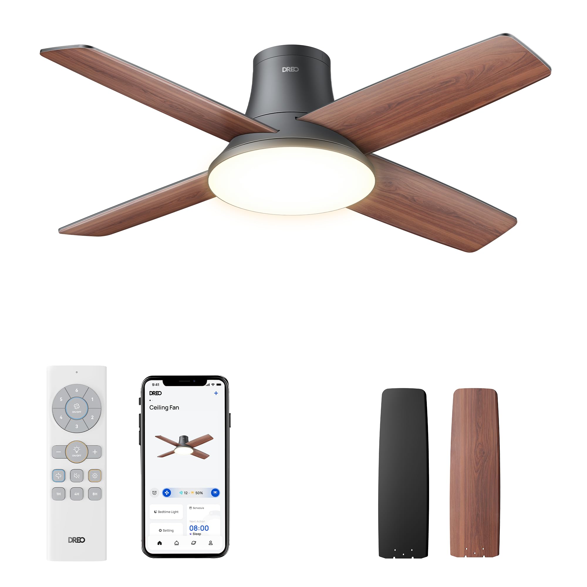 DREO Deckenventilator mit Licht bietet zwölf Geschwindigkeiten, drei Modi und einen leisen Gleichstrommotor. Einfache Montage, dimmbares LED, Fernbedienung und 12-Stunden-Timer in Schwarz