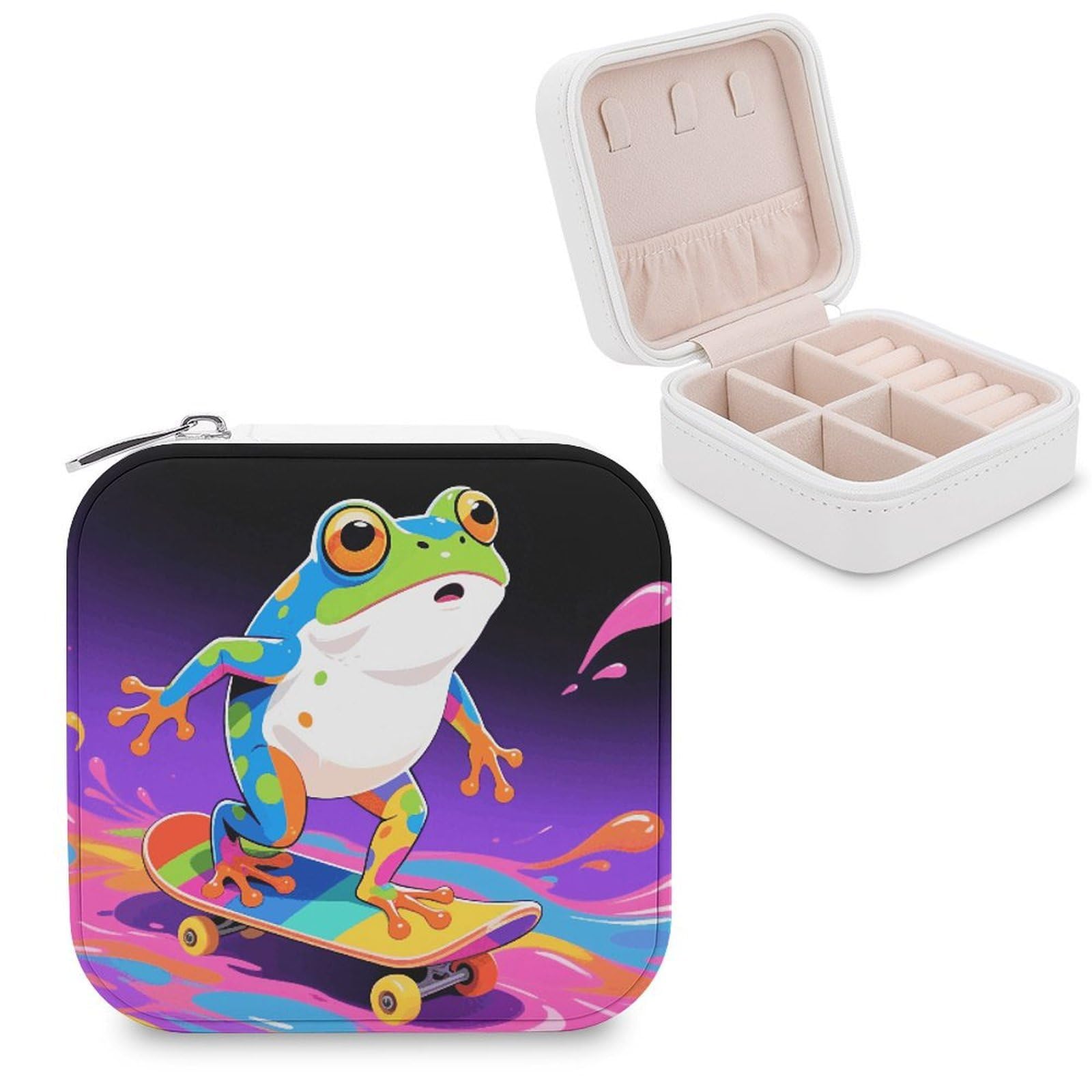 VstaDank Frog Jewelry Box for Women Jewelry Organizer Storage Case with Zipper Mini Travel Jewelry Case Cute Trinket Organizer Leather Portable Jewelry Storage Box