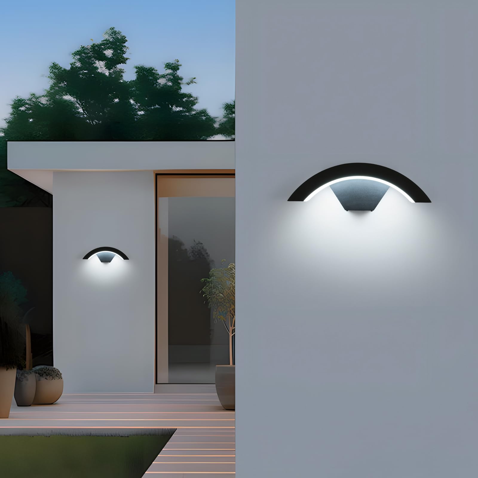 2 Pezzi Applique da Parete Esterno, 24W IP65 Impermeabile | Applique da Parete Nera, Lampada da Esterno Alluminio per Ingresso, Balcone, Terrazza, Giardini, Luce Bianca Fredda 6500K