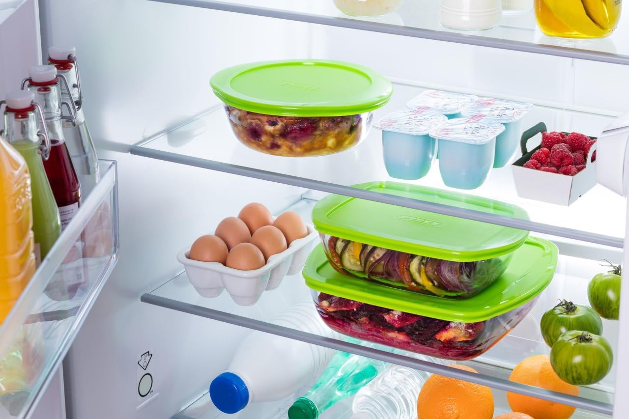 Pyrex - Recipiente quadrato per conservare gli alimenti, con coperchio, in vetro, 25 x 22 x 7 cm, Vetro Boro, 2,2L