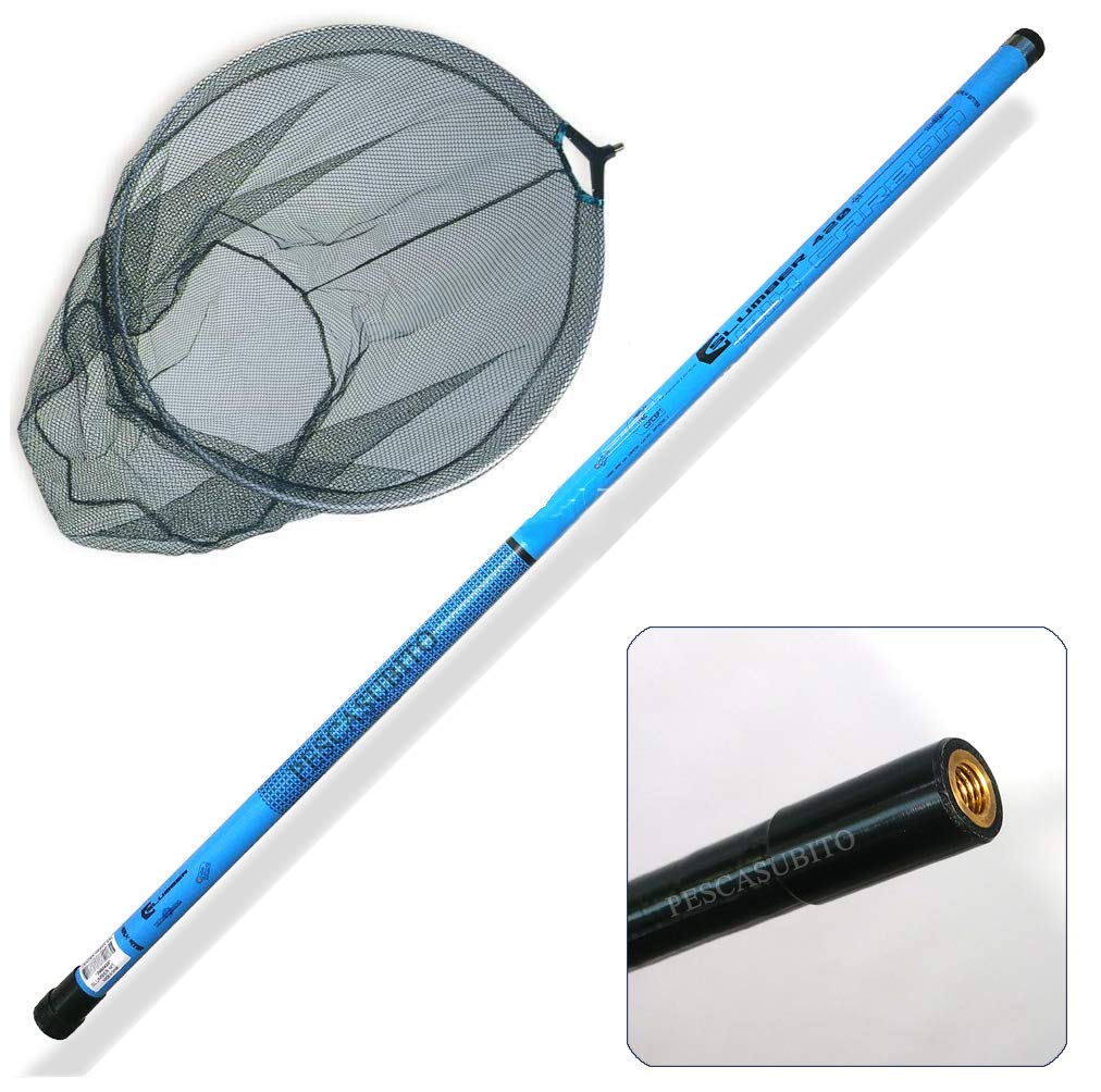 Pescasubito.com Guadino Manico 6.50Mt + Testa Rete Pesca Bolognese Mix Carbonio Trota