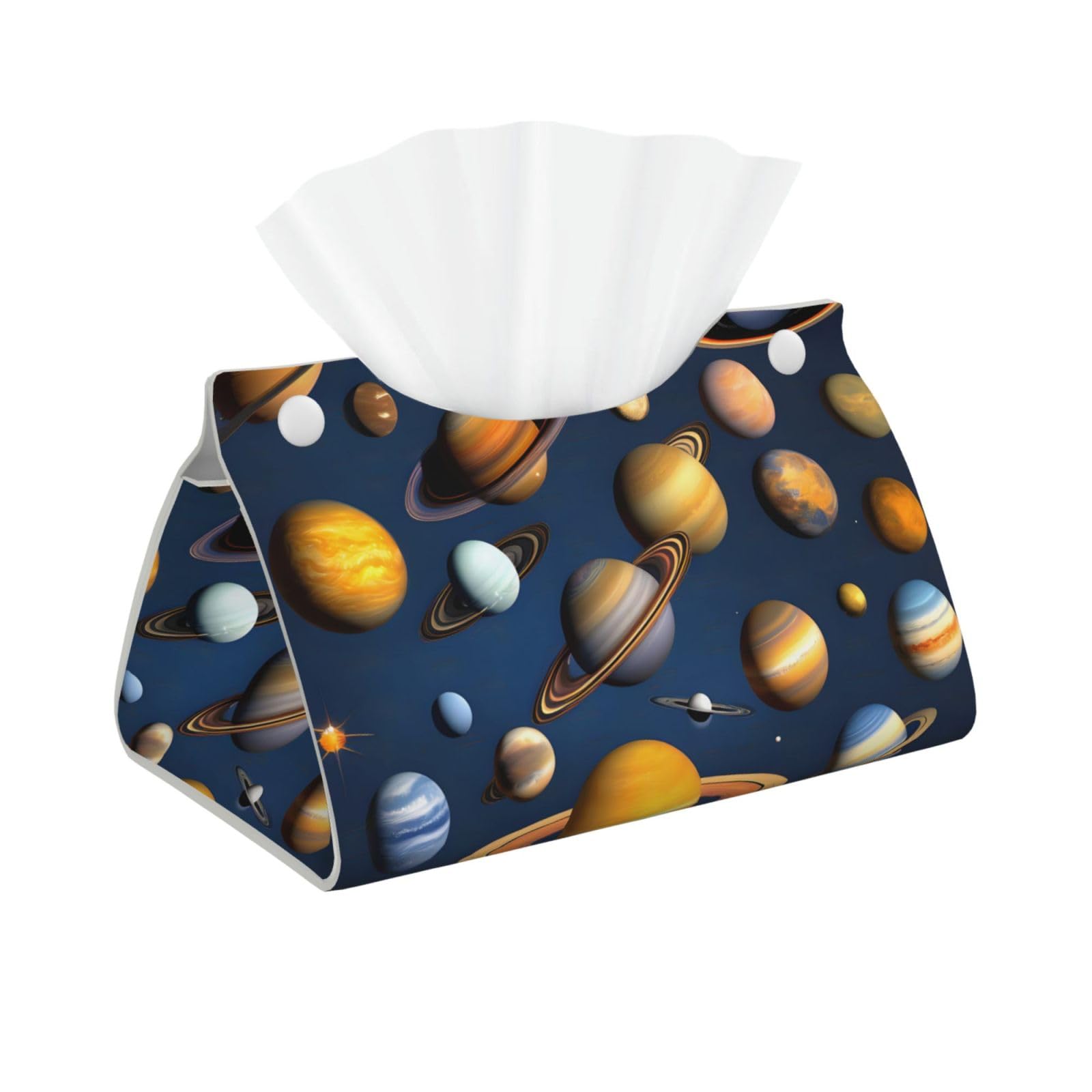 Solar System Planets Rectangular Leather Tissue Box Cover, Folding Facial Tissue Holder Dispenser for Car