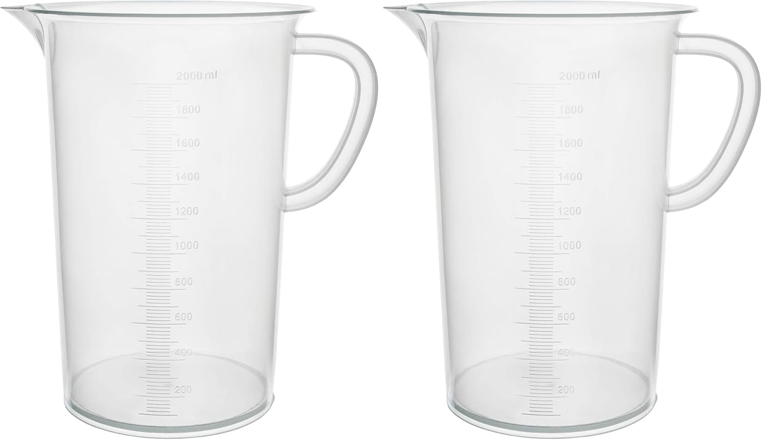 EISCO Plastic Pitcher, 2000mL (2L) - Molded Graduations - Chemical Resistant & Autoclavable Polypropylene - Measuring Jug (Pack of 2)