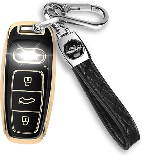 Miniatura 8 de QBUC Funda para llavero Audi con llavero, compatible con llave inteligente Audi A3 A6 A7 A8 Q7 Q8 E-Tron S3 S6 S7 SQ7 SQ8 RS6 RS7 A6L