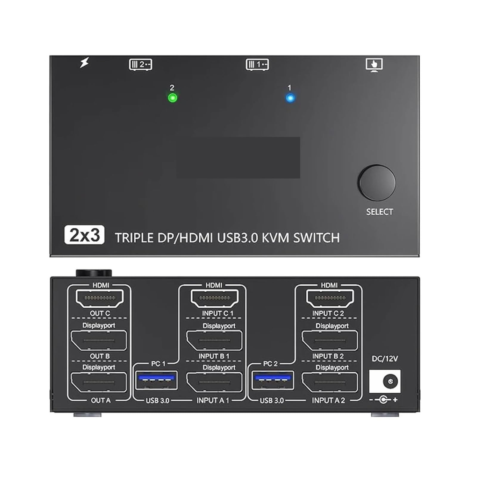 Przełącznik KVM USB 3.0 2 wejścia 3 wyjścia 3 monitory 2 komputery obsługa przełącznika 8K@30Hz 4K@144Hz USB 3.0 Displayport dla 2 komputerów Udostępnij