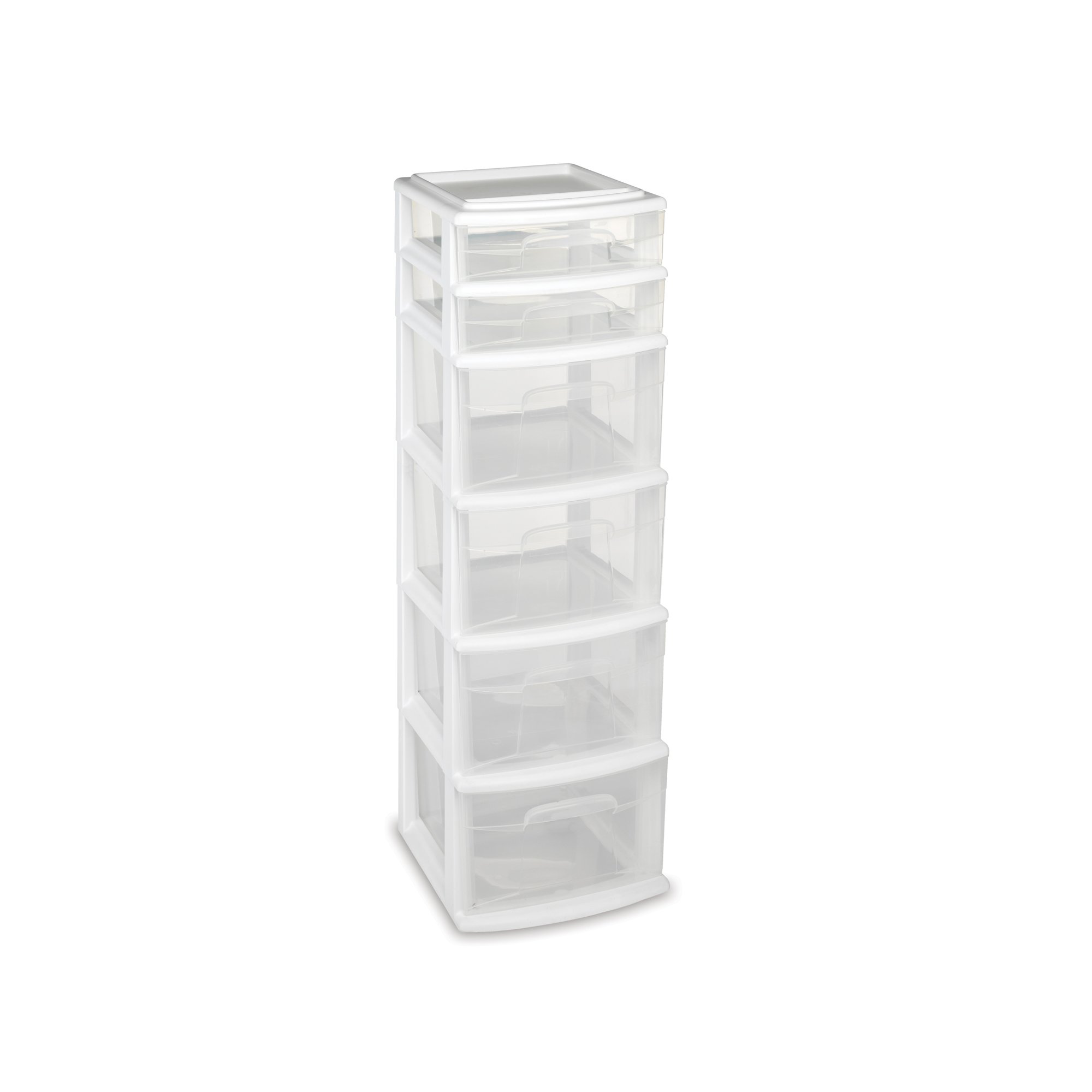 HOMZDrawer Tower, 6-Tier Clear Plastic Storage Organizer Cart, White Frame - Heavy-Duty Organizing Drawers for Home, Bedroom, and Closet Organization