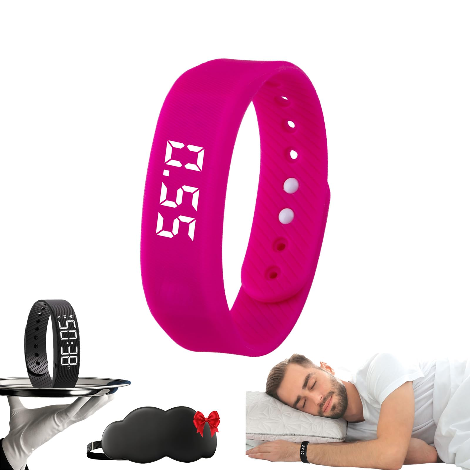 Qosneoun Men's Rose Red Fitsleeps Wake-Up Alarm - Pro Version, Fitsleeps Silent Alarm Clock Watch, Vibrating Wrist Alarm Clock, Snooze Free Smart Watches For And Wo (Rose Red)