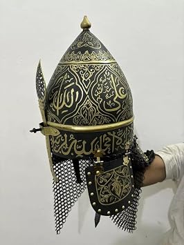 Islamic Calligraphy Helmet Ottoman Empire Gold Lettering Helmet With Chain Mail