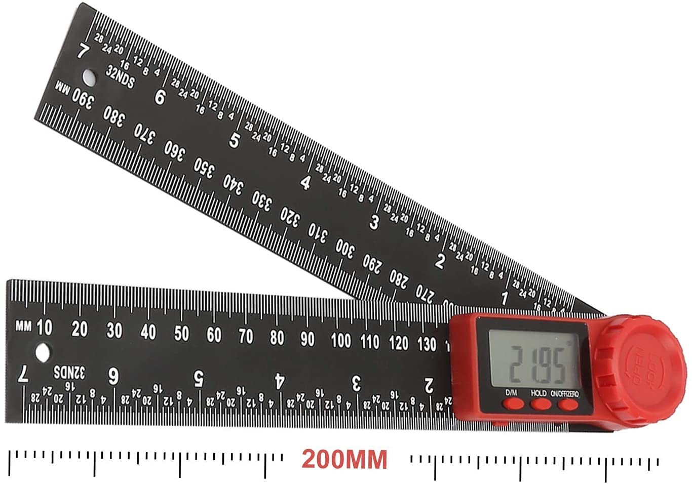 Celownik kątowy, miarka kątowa, celownik kątowy Linijka Kątomierz Narzędzia pomiarowe 7 cali / 200 mm 360 ° Goniometr LCD Kątomierz z funkcją zerowania, zatrzymania danych i blokady Kątomierz
