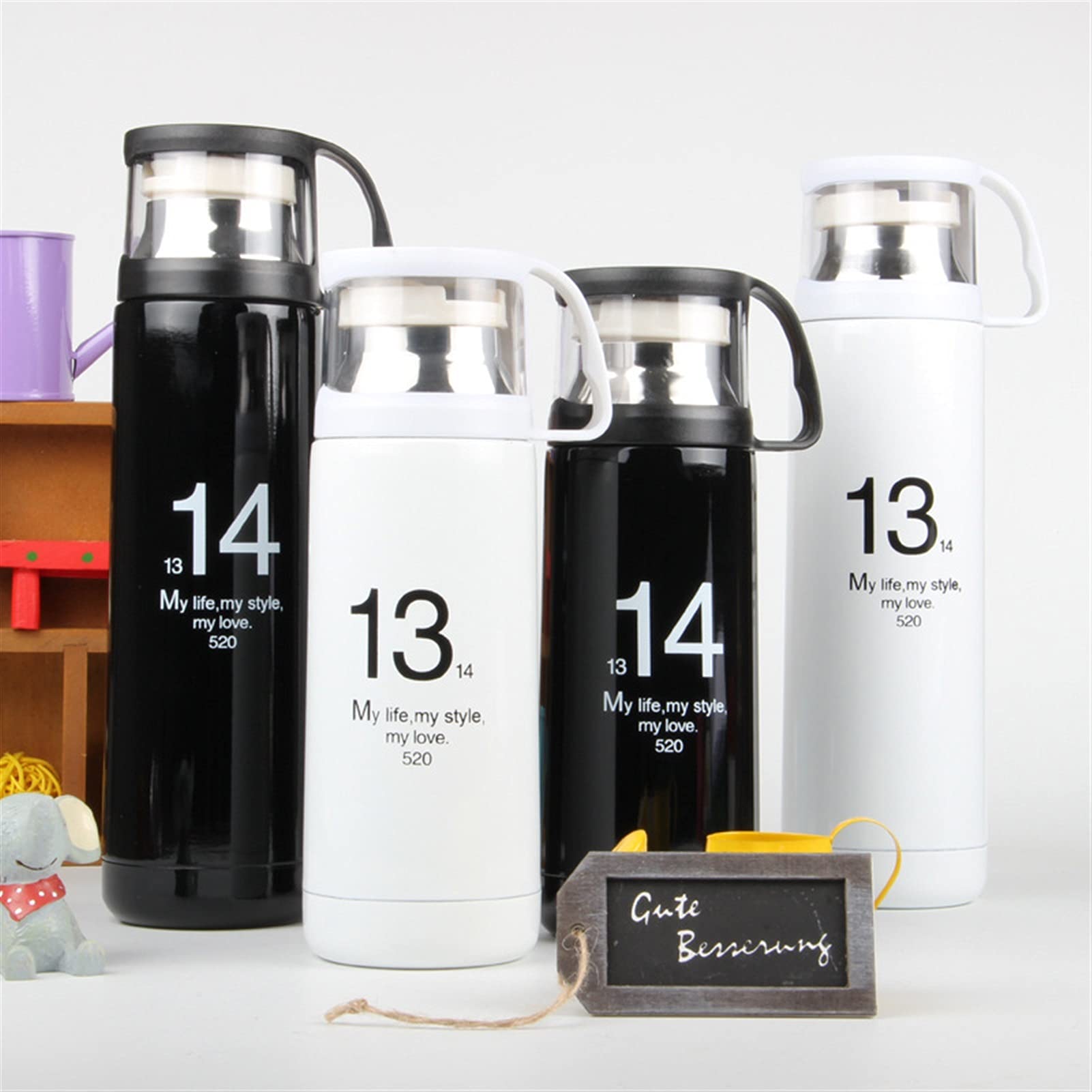 Isolierflasche Reise-Thermobecher, 500 ml 350 ml Thermoskanne Edelstahl Thermobecher Tee Kaffee Thermobecher Wasserflasche Thermocup Isolierbecher Isolierflasche (350 ml, weiß)